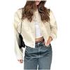 Shuanghao Giacca Corta da Donna College Felpa Baseball in Stile Retrò Classics Autunno-Inverno Casual Moda Unique Giacca a Vento Leggera Giubbotto Bomber da Donna con Polsini a Coste Bianco Sporco S
