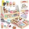 Atoylink Gioco Gelateria Giocattolo per Bambini, Gelato in Legno Accessori da Cucina con Coppetta e Cono Gelato Finto Soldi Finti Giochi Ruolo Educativo Regalo per Bambina Bambini (giallo)