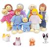 Ruikdly Casa Delle Bambole in Legno - Set Famiglia 12 Pezzi Con Gatto e Cane, Figure Pieghevoli - Accessori Regalo