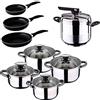 San Ignacio pentole a Pressione 7 l Duna + Batteria Cucina 8 Pezzi Sip + Set 3 sartenes Cune, Acciaio Inossidabile Plastica Alluminio, Nero, 16/20/24 + Bateria 8pzs + Olla Express