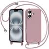 AOMYKE Cover per iPhone 16 Plus con Cordino, Custodia con Laccio Collana Tracolla Collo Liquido Silicone Antiurto TPU Antiurto AntiGraffio Case - Rosa