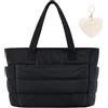 Aucuu Borsa Tote Puffer, Grande Borse a spalla Puffy, Borsa Tote Leggera e Soffice, Trapuntata Leggera Borse a tracolla, Borsa a Mano per Università Lavoro Viaggi, Nero(35 * 26 * 14cm)