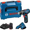 Bosch Professional 12V System Trapano-avvitatore con Percussione a Batteria GSB 12V-15, Include 2 Batterie da 2.0 Ah, Caricabatteria GAL 12V-40, custodia a fondina, in L-BOXX