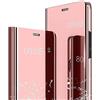 WBWONE Clear Smart View Cover per Xiaomi Redmi Note 13 Pro+ Plus 5G, Standing Mirror Flip Folio Custodia Protettiva Bumper, Luxury Specchio Libro Case con Supporto Pieghevole. Oro Rosa