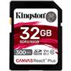 Kingston Canvas React Plus 32GB SDHC Speicherkarte UHS-II 300R/260W U3 V90 for Full HD/4K/8K - SDR2/32GB
