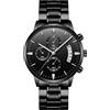 iFCOW Orologio da uomo, multifunzione, al quarzo, impermeabile, da lavoro, con cinturino in acciaio inox, con funzione automatica di giorno e data, Quadrante nero 214+puntatore argento+cinturino nero