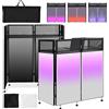 Kokorona Cabina DJ portatile 108 x 51 x 115 cm, cabina per DJ con tende nere e bianche, cabina DJ pieghevole regolabile per feste, postazione da DJ con foro per cavi, struttura in metallo nero + borsa