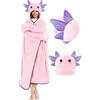 Mewaii Coperta Indossabile con Maniche Axolotl Violetta Animale Plaid Pile TV Coperta Divano Invernale Morbida Pigiama Regalo per Donna Ragazza 130x158cm