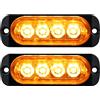 Willpower 2pz Ultra Sottile Luce Stroboscopica di Emergenza 4LED Ambra Pericolo Lampeggiante Luci 12V 24V 18 Modalità Spia Luminosa IP67 Luci di Recupero per Camion Rimorchi Auto Camper Fuoristrada