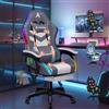 ALFORDSON Sedia Gaming Massaggiante con Luci LED,Sedia Ergonomica Gamer per Ufficio Domestico,Poltrona Scrivania con Poggiapiedi,Schienale Regolabile 90-150°,Portata 180KG, Tessuto(Grigia splicing)
