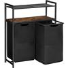 HOOBRO Cesto Portabiancheria, Carrello per Lavanderia, Porta Biancheria, Porta Biancheria, 2 Ripiani Portaoggetti, 2 x 49,5L, per Lavanderia, Bagno, Marrone Vintage e Nero EBF73XY01