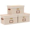 OUTBROS Scatole Portaoggetti con Coperchio, 33 x 23 x 20 cm Cesto Pieghevoli con Maniglie, Contenitori Armadio, Organizzatori per Vestiti (3 Pezzi, Beige)