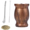 Huamirra, Tazza Mate in Acciaio Inossidabile, 240 ml, per Bevande Calde e Fredde, Doppio Isolamento, con Cucchiaio e Spazzola, per la Pulizia, Set da 230 ml, Legno
