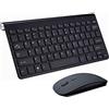 SUAVER Tastiere e Mouse Wireless,SUAVER Tastiere ultra slim compatte Set tastiera e Mouse senza fili 2.4G,Ottico Mouse(DPI 800/1200/1600) per PC Laptop Windows Mac (Nero)