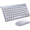SUAVER Tastiere e Mouse Wireless PC,SUAVER 2.4G USB Tastiere ultra slim compatte Set tastiera e Mouse senza fili,Ottico Mouse(DPI 800/1200/1600) per PC Laptop Windows Mac (Argento)