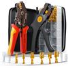 BAURIX® Pinza Crimpatrice Faston 0,5-2,5 mm² + 300 Pezzi e Spelafili | Modello KAIRON & AKURA. Cricchetto per connettori piatti maschio e femmina più spelafili autoregolante.