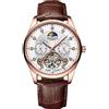 RORIOS Orologio Tourbillon Automatio da Uomo Diamante Scheletrato Orologio da Polso Impermeabile Meccanico Orologio luminoso Fase Lunare Orologio Cinturino in Pelle Marrone bianco A