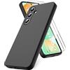 Vansdon Cover Compatibile con Samsung Galaxy S24 FE, 2 Pellicola Protettiva in Vetro Temperato, Gomma Gel di Silicone Liquida Antiurto Custodia - Nero
