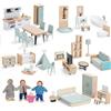 Giant Bean Set Mobili Casa Bambole Legno 36 Pezzi 4 Bambole Famiglia