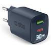 SBS caricatore multiporta 30W con LCD, 1 porta USB-C e 1 USB-A, presa europea, Power Delivery, ideale per smartphone Android, iPhone, tablet, MacBook
