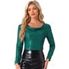 Allegra K Camicetta da Donna con Paillettes Glitterate, Collo Ad Anello, Manica Lunga, Scintillante, Clubwear Champagne Oro S