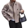 Suncadmious Cappotto Doppio Petto da Donna Casual Giacca Invernale in Misto di Lana Stand Collar Cappotti di Pisello a Maniche Lunghe (Kaki,M)
