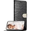 EuoDuo per Samsung Galaxy S23 Ultra Cover Libro di Coccodrillo PU Pelle Custodia Portafoglio con Porta Carte Glitter Diamond Chiusura Magnetica Antiurto Flip Caso - Nero