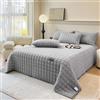 SHANNA Extra Grande Trapunta Copriletto: Coperta Polivalente in Stile Trapunta in Velluto di Latte 3 pezzi 230 X 250 cm con 2 Federe 50 X 70 cm, per Camera da Letto o Soggiorno (Grigio Chiaro)