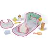 Janod - Borsa Fasciatoio - Giocattolo in Legno e Tessuto - Borsa Cambio Neonato da Bambola - Fasciatoio per Bambole Completo - 8 Accessori + Bavaglino, Pannolino, Biberon - Da 2 Anni, J06501