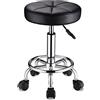 HMTOT Sgabello girevole con ruote Rotondo Sgabelli in Pelle PU Regolabile Altezza Nero