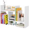 EasyPAG Scaffale Libreria Mini Legno Regolabile, Scrivania Organizzatore Tavolo, Piccola Libreria Autoportante per Casa, Ufficio, Scuola, Studio,Bianco