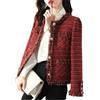 Generic Cappotto invernale da donna in tweed corto, a maniche lunghe, vintage, casual, a quadri, soprabito, Rosso vinaccia, S