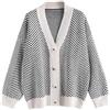 ZAFUL Cardigan a righe oversize, largo, comodo, da donna, elegante, bottone, a maniche lunghe, con scollo a V, per autunno e inverno, bianco caldo+nero, Taglia unica