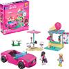 Mega Brands MEGA Barbie - Cabrio e Chiosco dei Gelati, playset rosa da costruzione con 225 pezzi, 2 mini bambole, 1 cagnolino e tanti accessori alla moda inclusi, giocattolo per bambini, 6+ anni, HPN78