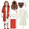 HarnyLoom Costume da Gesù Bambino Cristo Santo Abito rosso e bianco Halloween Ragazzi Ragazze Parrucca Sciarpa Scialle Vita Natale Giorno della lettura Pasqua Divertente Costume da festa (rosso bianco, M)