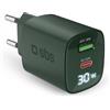 SBS caricatore multiporta 30W con LCD, 1 porta USB-C e 1 USB-A, presa europea, Power Delivery, ideale per smartphone Android, iPhone, tablet, MacBook