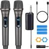 HUACAM microfono wireless doppio UHF ricaricabile, doppio microfono wireless dinamico portatile per canto karaoke, matrimonio, DJ, festa, discorso, chiesa, uso in classe,