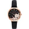 Nine West - Orologio da polso da donna, con quadrante con motivo floreale, Nero