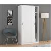 Dmora Armadio a Due Ante scorrevoli con Barra Appendiabiti e Un ripiano Interno, Colore Bianco, cm 100 x 51 x h200, 2