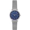 Skagen Orologio Signatur Lille per donna, movimento al quarzo a due lancette in tonalità argento con cinturino in acciaio inossidabile o in pelle, 30 mm, Tono argento e blu