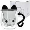 Tougo Cymax Tazza Gatto con Coperchio, Caffè in Vetro Isolante a Doppia Parete Tazza con Manico, 250ML Tazza Espresso,Tazza da Caffè Idee Regali per Natale Compleanno Halloween