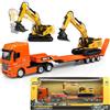HUGMIE 1:50 Camion Giocattolo per Bambini,Macchinine per Bambini,Veicoli da Cantiere con Escavatore,Rimorchio e Escavatore Giocattolo Dagli 8 Anni,35,5 x 5 x 6,5 cm