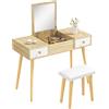 HOMCOM Set da toletta con specchio ribaltato sgabello imbottito 2 cassetti 5 vani di stoccaggio per casa bianco