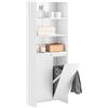 SoBuy Mobile Colonna Bagno Salvaspazio con Cesto Portabiancheria - Armadio Alto e Stretto con Ante e Ripiani Aperti, Mobiletto da Bagno Bianco 60x30x171cm BZR155-W