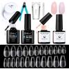 Gelike ec Kit Capsule per unghie americane - 6 in 1Colla per unghie e top coat, 240 pezzi di tips per unghie in gel morbido, 2 pezzi di smalto per unghie, taglierina e lampada per timbri per unghie