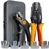BAURIX® Set di Pinza Crimpatrice con 6 Ganasce Intercambiabili e Spellacavi Elettrici, Crimpatrice Capicorda, Crimpatrice Puntalini, Pinza Faston, Set Pinze Professionali o per il Fai-da-te