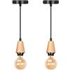 LIGKIN 2 Pezzi Lampada a Sospensione Industriale Vintage Cavi Regolabili Portalampada E27 Lampadario a Soffitto Retro in Metallo Legno Lampadario Regolabile 100CM per Cameretta Cucina Salotto (Nero)