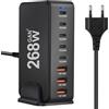 AXFEE 268W Caricatore USB C Multiplo, 8 Port GaN III Alimentatore USB C, QC 18W PD 100W/30W Laptop Caricabatterie Ricarica Rapido, per MacBook Air/Pro Laptop iPhone17/16/15 iPad SteamDeck-Nero