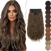 SEGO 60 cm Extension Capelli Clip 5 Fasce Estensioni Clip in Hair Ricci Ondulati Sintetici Posticci Mossi Donna Castano chiaro