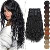 SEGO 60 cm Extension Capelli Clip 5 Fasce Estensioni Clip in Hair Ricci Ondulati Sintetici Posticci Mossi Donna Nero